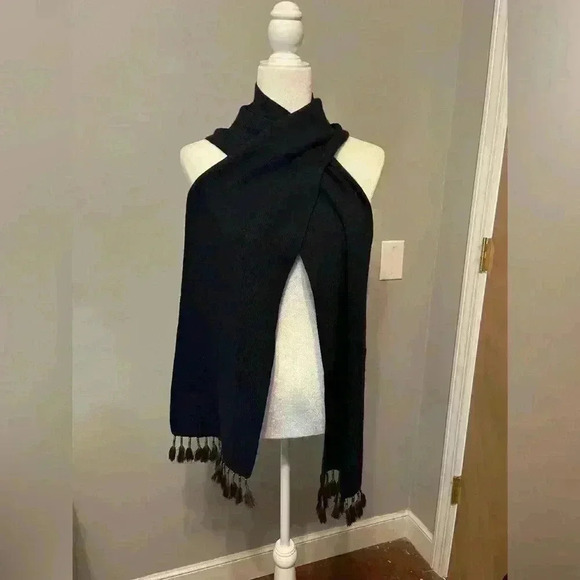 J. Crew Navy Long Knit Cashmere/Lambs Wool Blend Scarf w/ Tassels - Picture 1 of 10